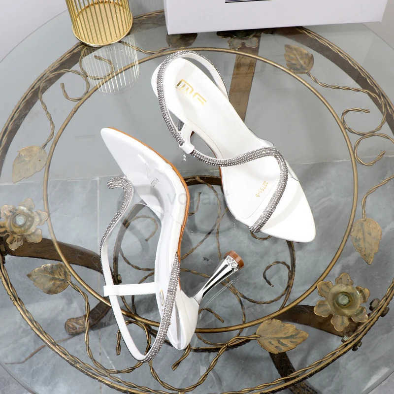 elegant wan heeled shoes sandals in autumn 2023 pointed rhines with stiletto h transparent belts to wear wen shoes Z250304