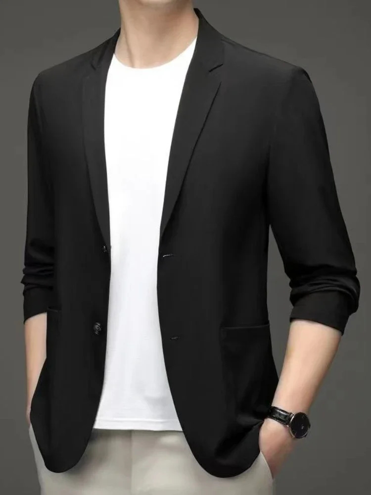 Party Coats Man Suits and Blazers Single Breasted Jacket for Men Black Menswear Summer Simple Clothing in Spring Clothes 250303