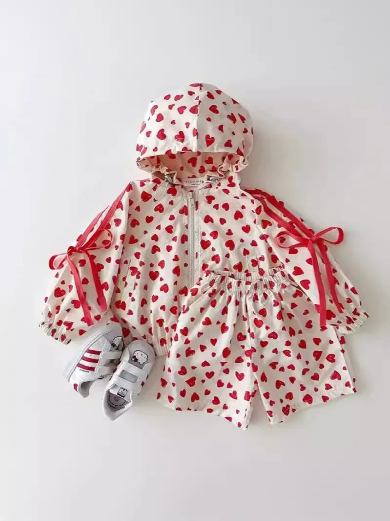 Summer Baby Long Sleeve Clothes Set Children Hooded Cardigan Coat Shorts 2pcs Suit Toddler Girls Floral Bow Outfits 250304