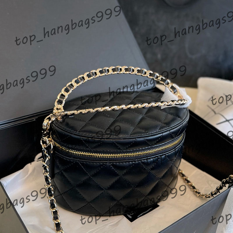 3Colors Soft Sheepskin Leather Makeup Vanity Box Bags Totes Cosmetic Case Top Handheld Foldable Chain Handle Diamond Lattice Chain Crossbody Handbag Purse 18x12cm