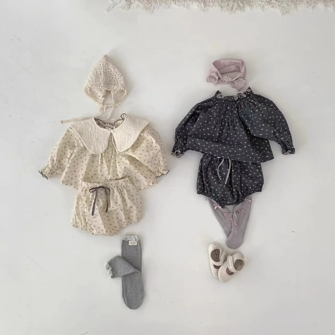 Spring Baby Girl Long Sleeve Dress Baby Girl Flower ShirtShorts 2-piece Cute Princess Preschool Clothing 250304
