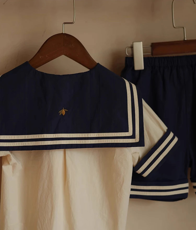 Baby Boy Girl Clothes Sets Sailor Collar Soft Cotton Fashion Baby Navy Uniform Baby Costume 250304