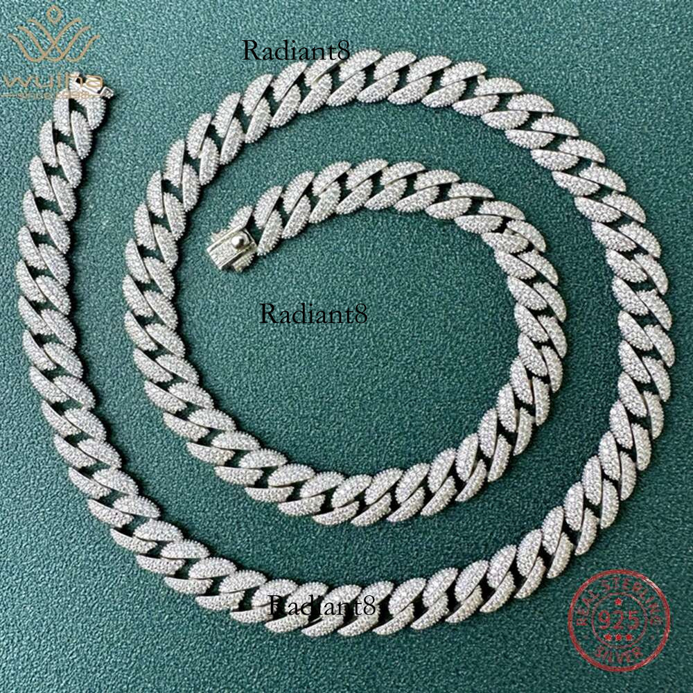 WUIHA Sterg Sier Sparkg Synthetic Moissanite Dia Miami Cuba 8MM Chain Necklace Hiphop Rock Jewelry Free Shipping