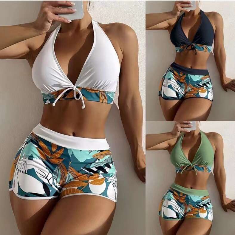 European and American bikini women with chest cushion conservative backless sexy swimsuit 2025 temperament versatile new trendy clothing ins
