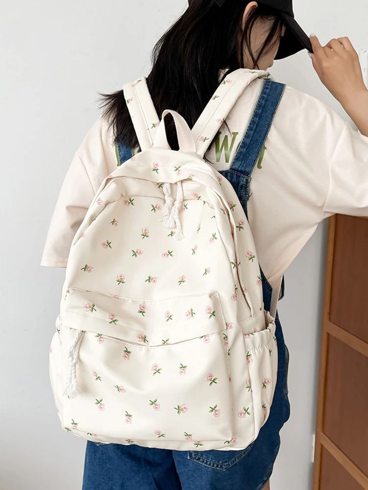 Ship from US Women College Student Backpack Large Capacity Simple Floral Adjustable Strap Travel Laptop Rucksack Teenage Girl Bag 250304FBB