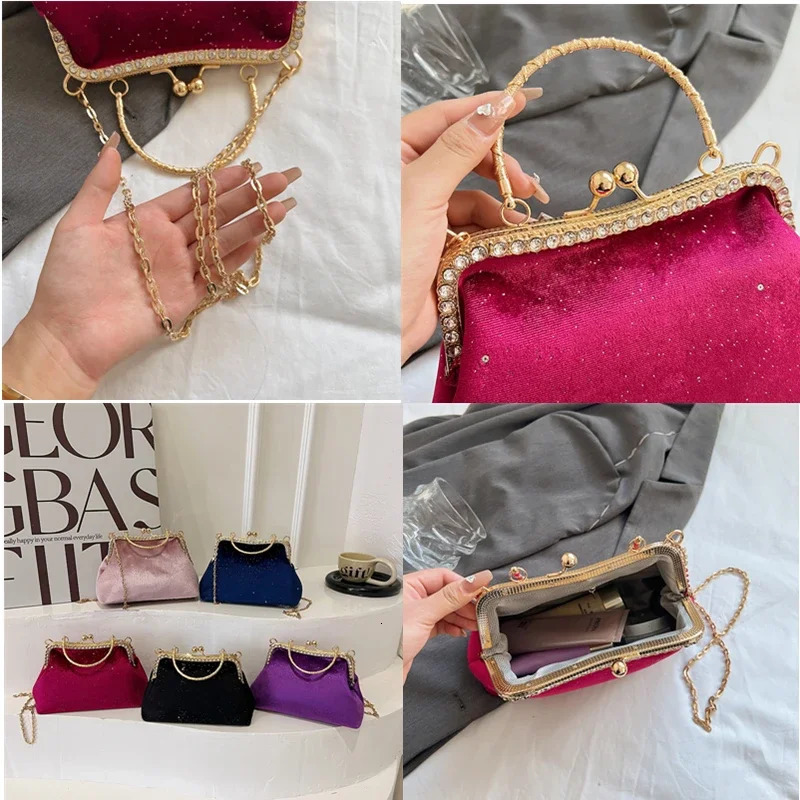 Retro Evening Bag Women Handbags Vintage ner Purple Blue Chain Shoulder Bags Lock Shell Clip Crossbody Female Purse 250303