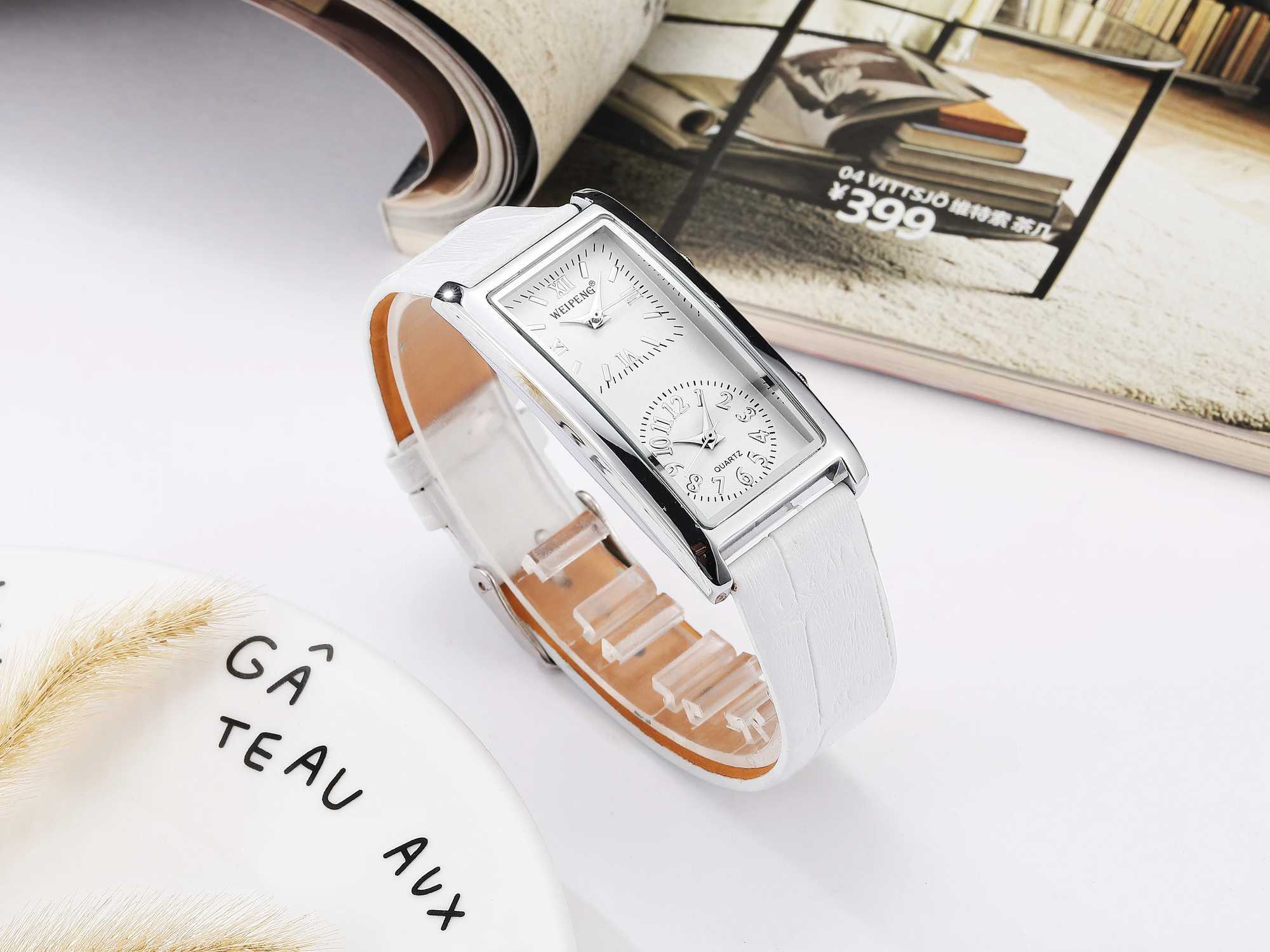 Ladies Minimalist 2 Double Dial Time Zone Womens Fashion Elegant Wrist Quartz Clock Leather Str Womens WatchXJ250304