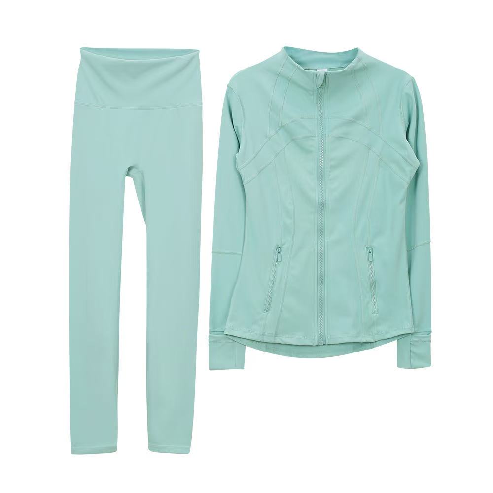 New Set Gym Set And Designer Yoga Jacket Workout Elastic Waist Leggings Fiess Quick Dry Fiess Activewear Sweatshirt Zip Up Sportwear Hot Sell