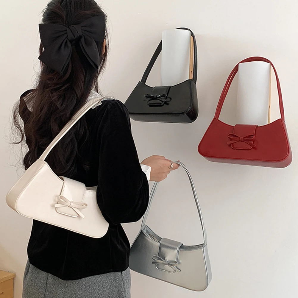 Sweet Bow Fashion Handbag with Zipper Closure Everyday Purse Retro Clutch Purse Trendy Underarm Bag for Women 250228