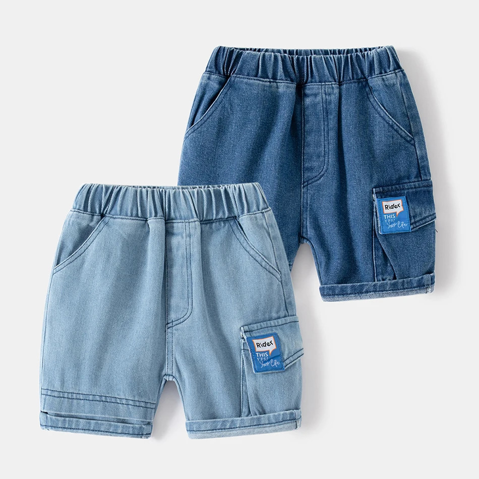 Summer Boys Fashion Casual Jean Shorts Middle Waist Blue Childrens Cropped Pants 27Years Kids Cowboy Letters Short 250303