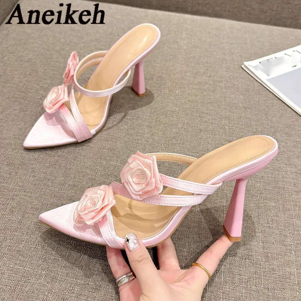 2025 Summer Aneikeh New Fashion Pointed wer Sandals Stiletto High Heels Sexy Runway Slippers Women Elegant Banquet Shoes