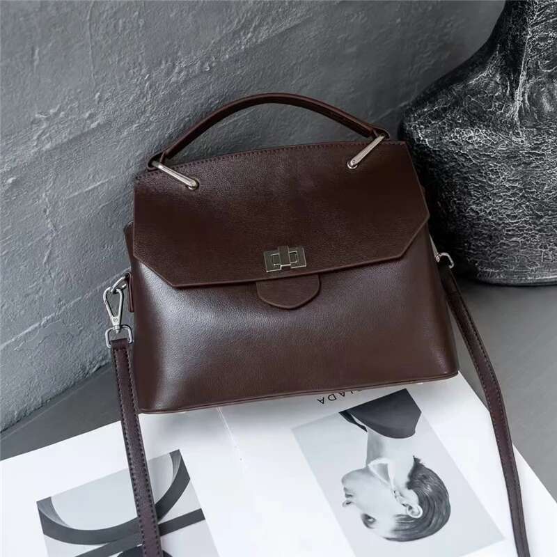 Cowhide Genuine Leather Tote Handbags For Women Trend Designer Satchel Purses Work Ladies Shoulder Crossbody Bags