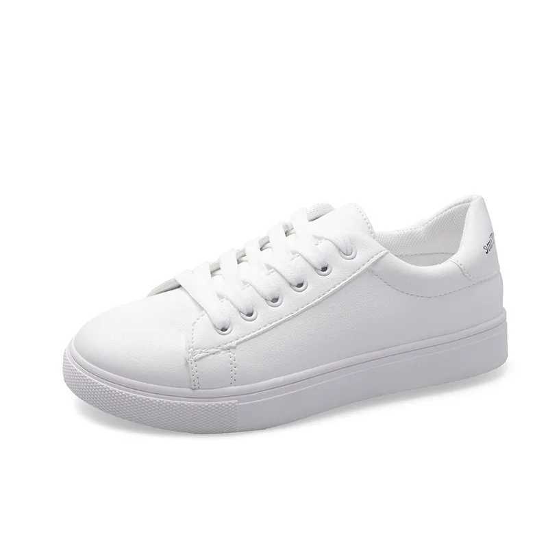 2024 New Women Sneakers Fashion Breathble Vulcanized Shoes Pu Leather Platform Shoes White Lace Up Casual Shoes Zapatos MujerC250304
