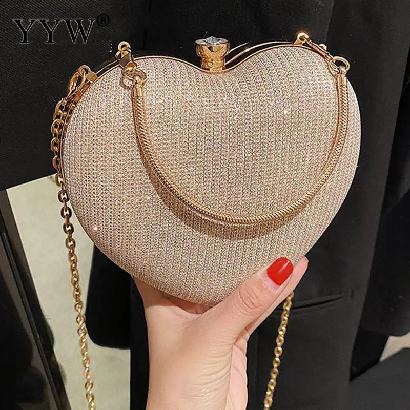 Sequins Love HeartShaped Evening Handbag Crystal Diamond Clutch Bag Top Handle Wedding Party Mini Purse Shoulder Messenger 250303