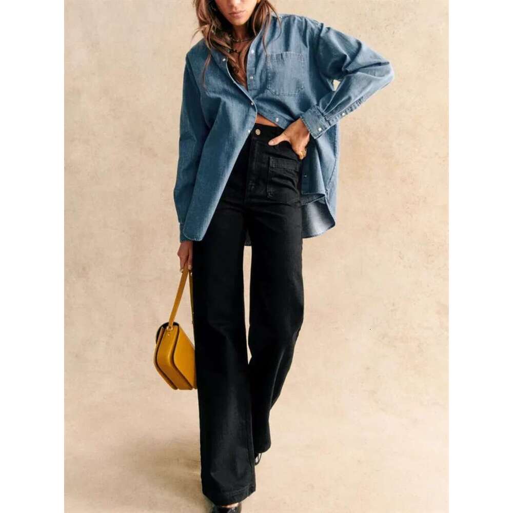 Women Long-Sleeved Cotton Denim Shirt Turn-Down Collar Single-Breasted Ladies Loose Casual Blouse Autumn New