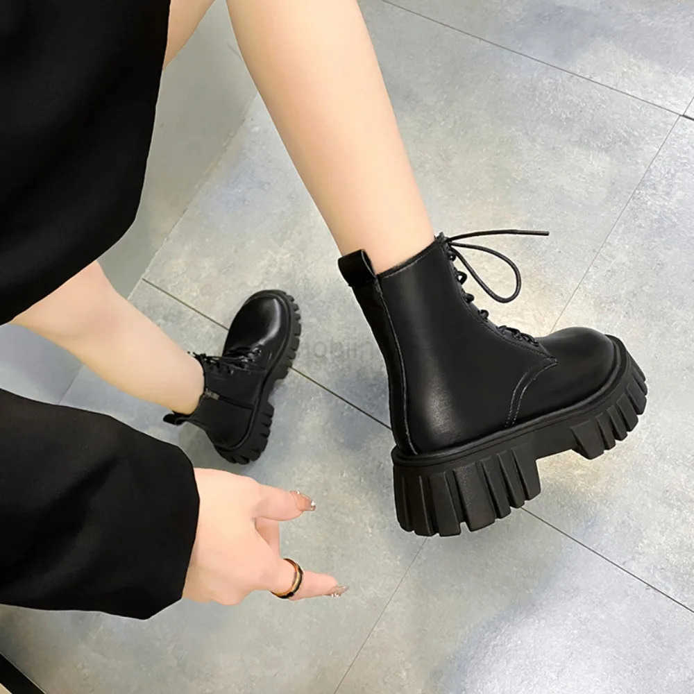 Chunky Platform White Ankle Boots Wen Autumn Winter Pu Leather Booties Mujer Punk Thick Bott Motorcycle Boots size 35-42 Z250304