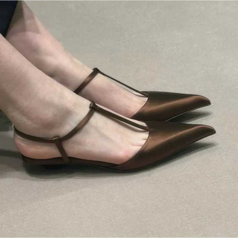 New Elegant Satin Pointed Toe Back Empty Sandals Wens e-word Buckle Sexy Kitten Heel Wens High Heel Pumps Sandals Y250303