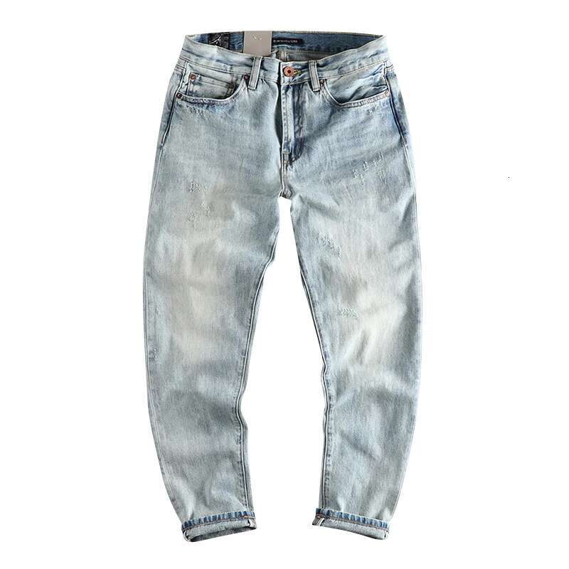 Heavy Washing In Autumn To Make Worn Bai Qian Blue Jeans Men Slim Small Straight Joker Youth Casual Pants Tide