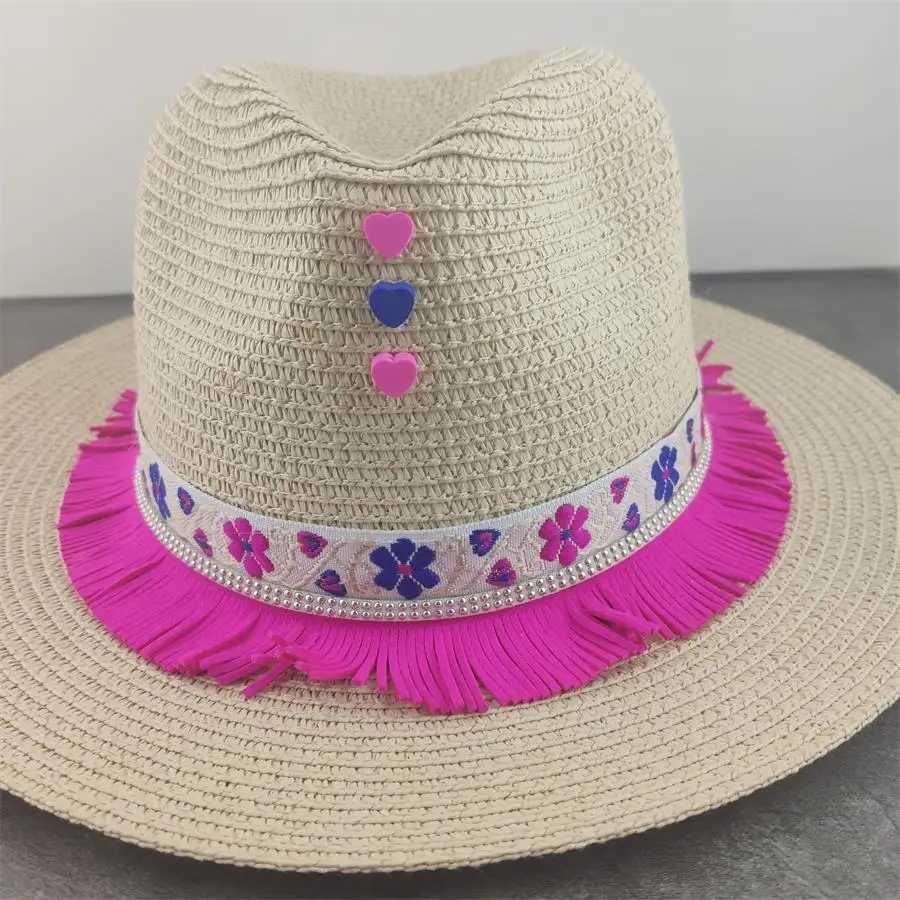 Boho Sun Hat Flower Str Summer Hat Sunblock Hat SunScreen Style Vacation Outdoor Sun Hat Str Beach Wide Brown HatXJ250304