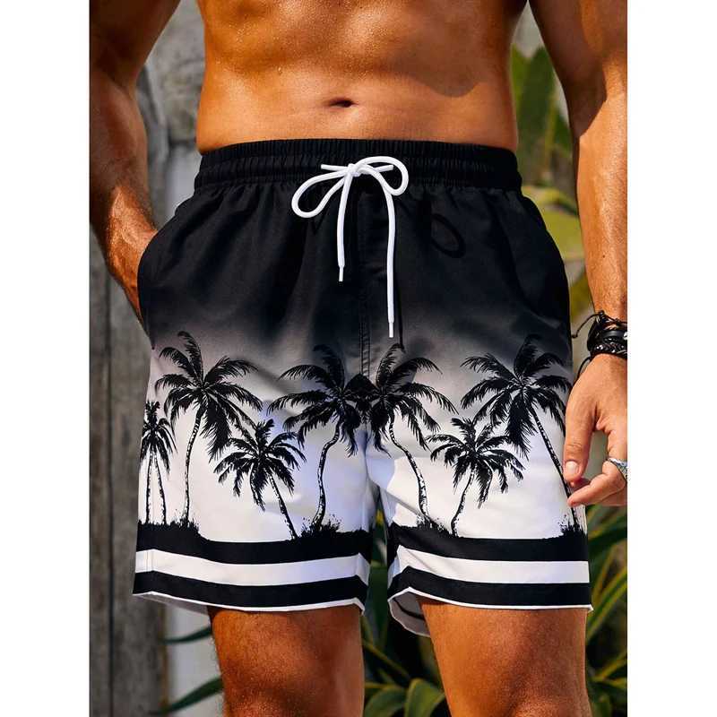 Coconut Tree Pattern Beach Shorts For Men Fishbone 3D Printed Swim Trunks Summer Street Surf Board Shorts Vacation Short PantsT250304
