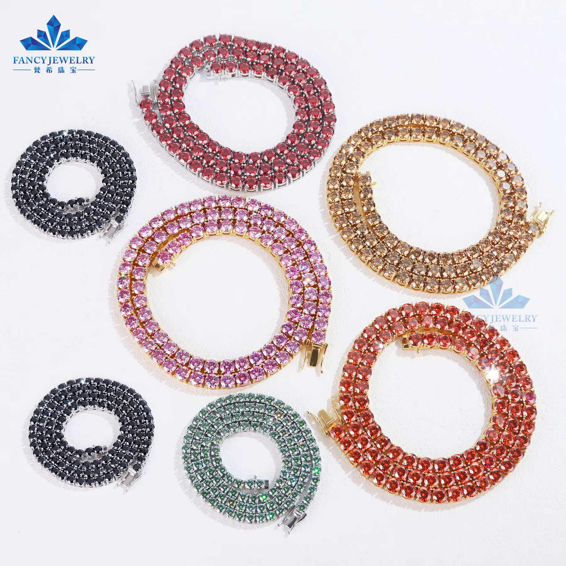 OEM ODM Custom Jewelry Wholesale Gold Sterg Sier Iced Out 2/3/4mm Classic Moissanite Dia Necklace Tennis Chain