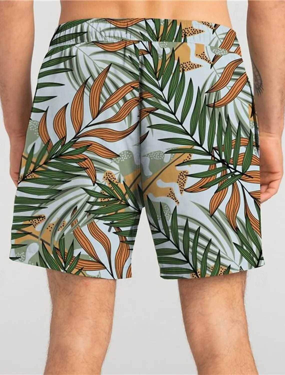 Leaf Tropical Mens Board Shorts Hawaiian Short 3D Printed Swim Trunks Elastic Drawstring Breathable Stretch Short Aloha StyleT250304