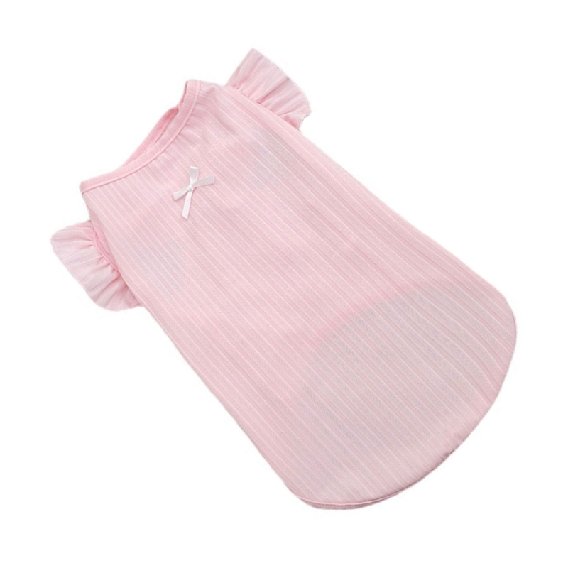 Small Dog Outfit Cats Pullover Shirt Thin Clothes Fashion Outfit for Dog Breathable Vest Dress with Bowknot for Spring