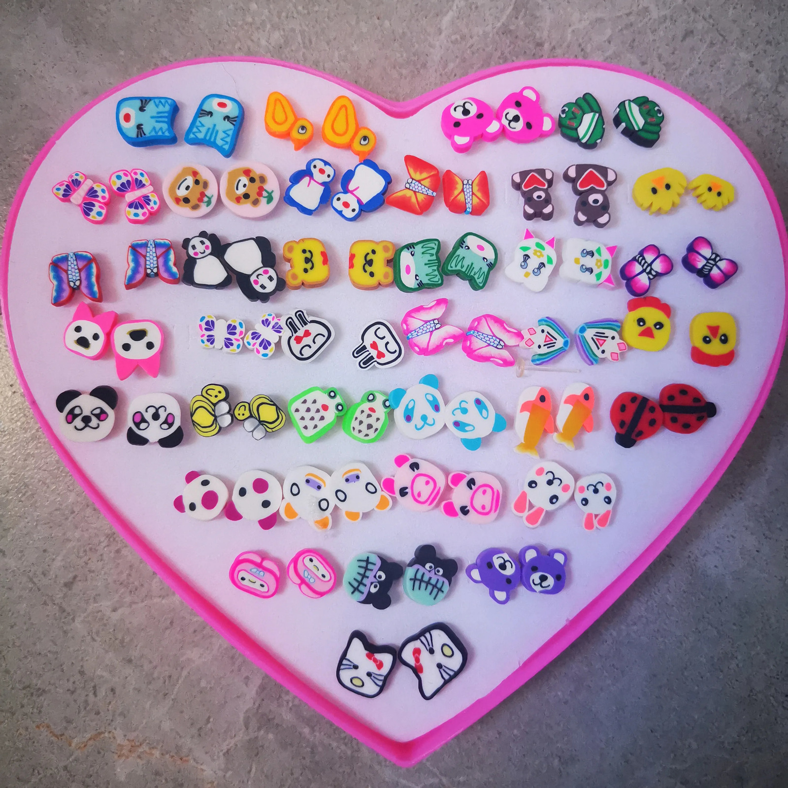 36 Pairs Antiallergic Color Resin Butterfly Stud Earrings for Girls Fruit Animals Ear Studs Set Mix Women Jewelry Kids Earrings 250304