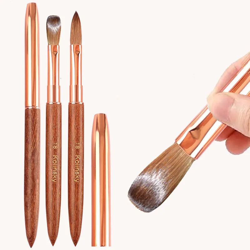 1PC Kolinsky Sable Acrylic Nail Art Brush Nail Extension UV Nail Gel Carving Pen Brush Flat Round Red Wood Acrylic Brush 250304