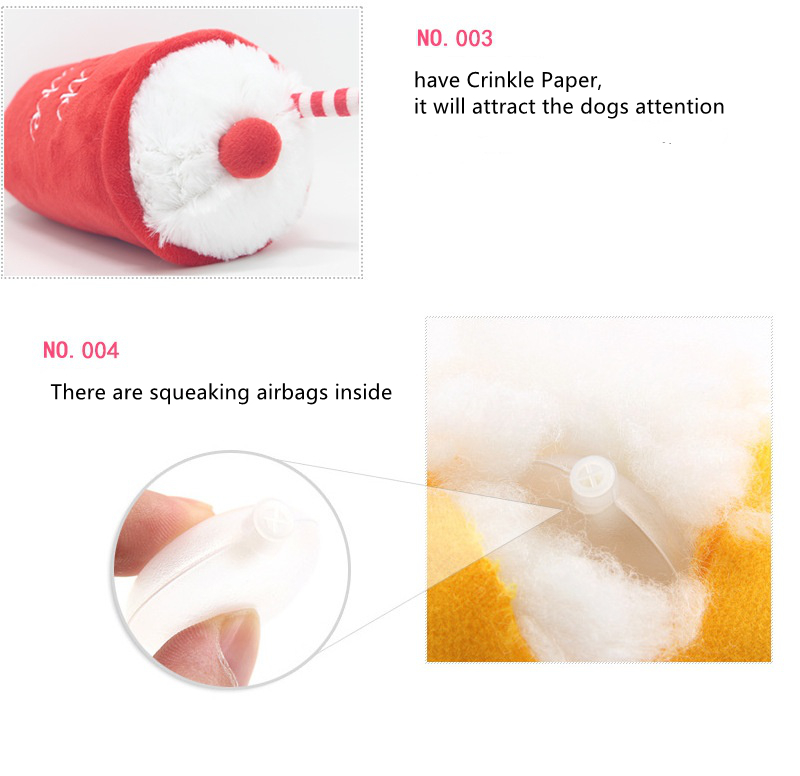 Plush Squeaky Dog Toys Hamburgers, French Fries, Pizza, Food Shaped Puppy Toys with Squeakers, Food Themed Toys for Small Medium Large Dog Breeds E13