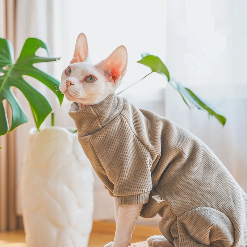 Sphnyx Clothes for Cat Thick Fleece Winter Warm Coat Long Sleeves Turtleneck Sweater for Kittens 4-legged Loungewear for Kittens