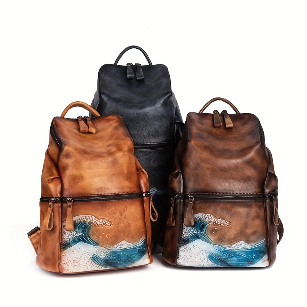 Ship from US Luxurious Large Capacity Vintage Leather Backpack for Women HighQuality Handmade Travel Bag with Durable Stitching 250304FBB
