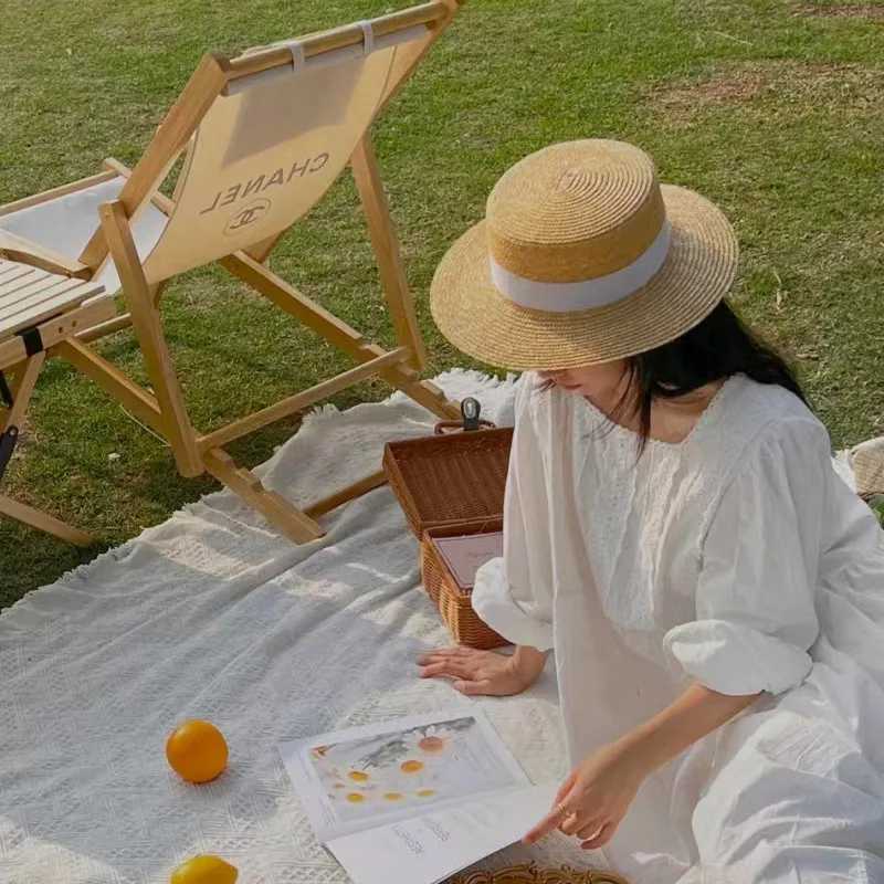 Summer Black White Ribbon Beach Sun Hats Women Men 5/7/10cm Wide Brim Uv Protection Str Hat Female Round Flat Top Panama CsXJ250304