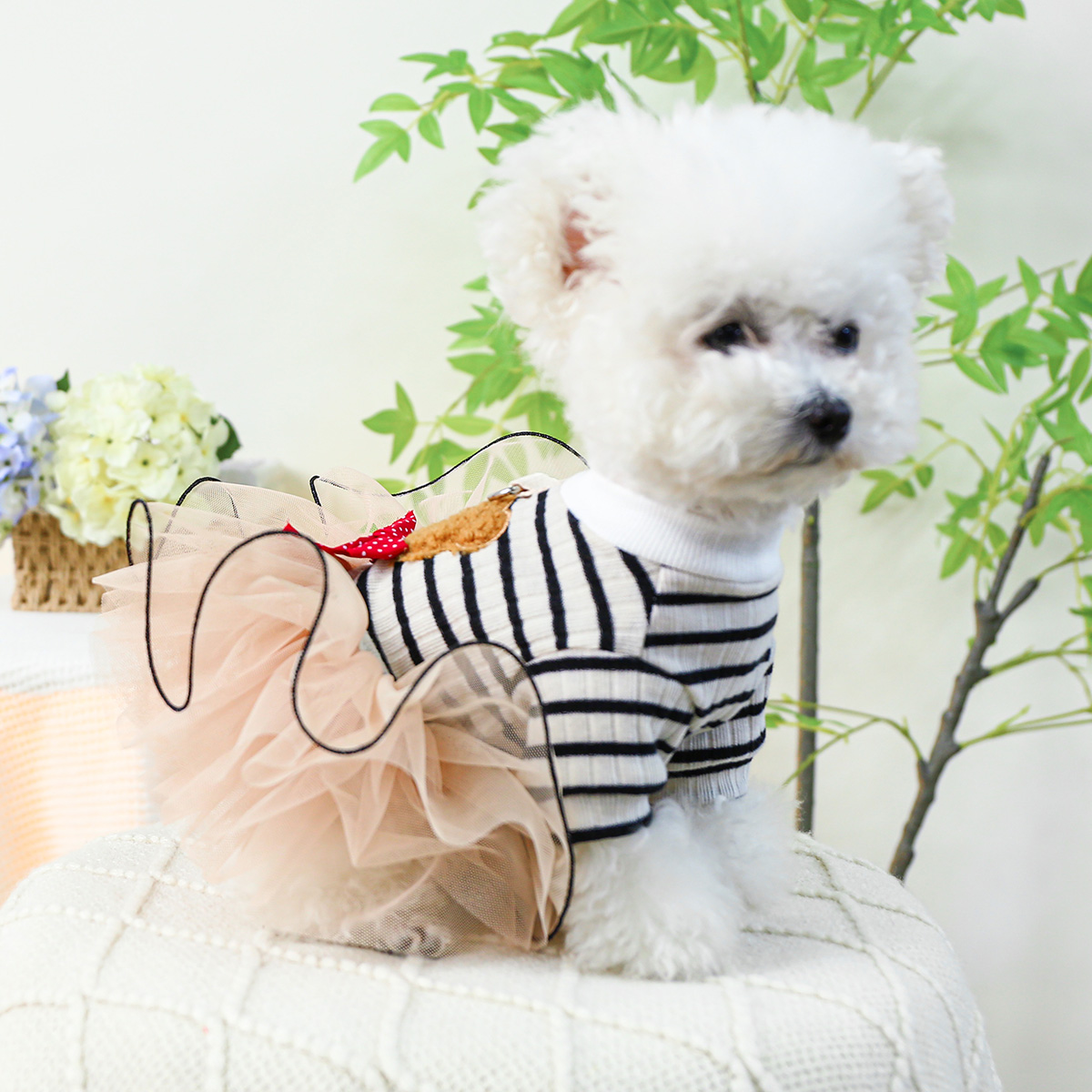1PC Pet Clothing Cat Spring and Autumn Stripe Little Bear Pullover Princess Wedding Dress Suitable for Small and Medium Dogs