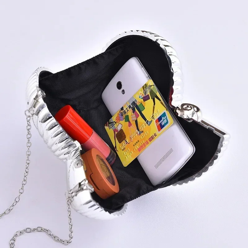 Simple Conch dinner bag female shoulder messenger cross body fun personalized metal chain clutch acrylic shell phone 250303