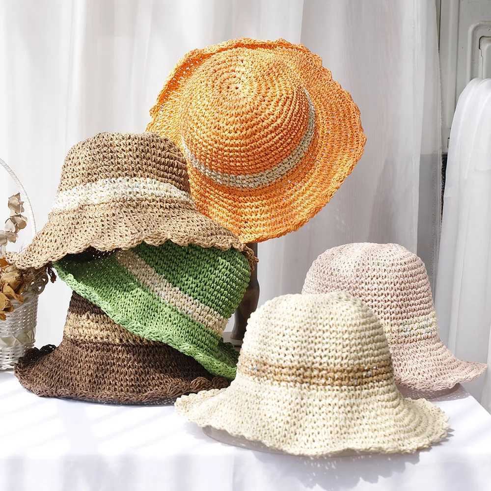 2024 New fashion Style Bucket Hats Foldable Sun Crochet Hat For Beach Travel And Vacation handmade str hatXJ250304