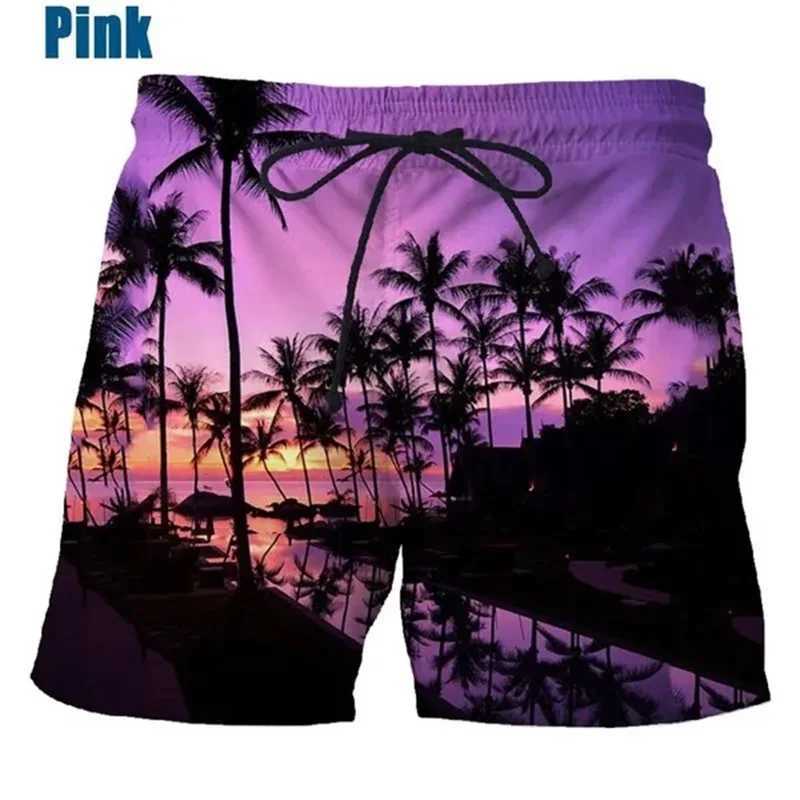 Coconut Tree Hawaiian Beach Shorts 3D Printing Summer Mens Casual Swimming Shorts High Elastic Quick Dry Swim TrunksT250304