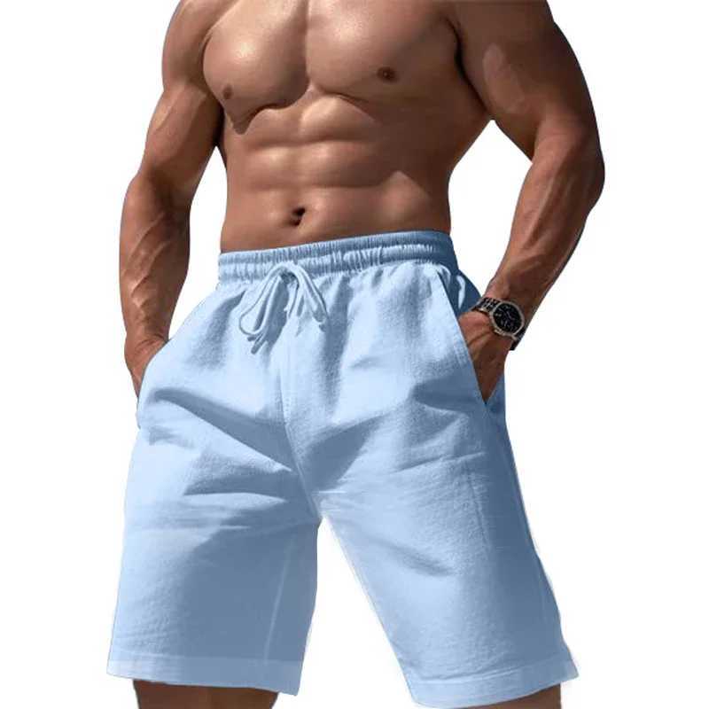 New Linen Cotton Shorts Solid Color Jogging Sweatpants Elastic Waist Shorts for Men Large Lightweight Summer Basketball ShortsT250304