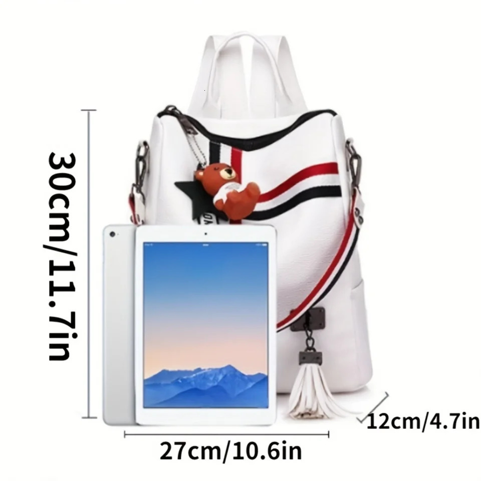 Ship from US Large Capacity Casual Backpack Detachable Strap Zipper With Pendant Shoulder Bag Striped Print 250304FBB