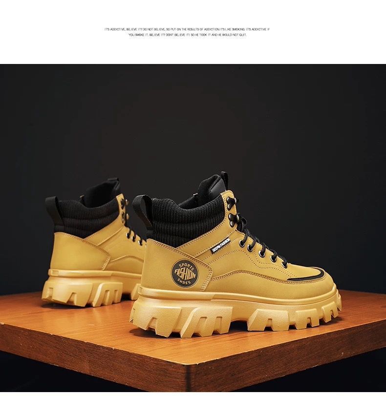 Summer High Top Shoes 2025 New Leather Made Waterproof Thick Soled British Yellow Black Martin Short Boots Famous Designer Outdoor Hiking Men s Shoes