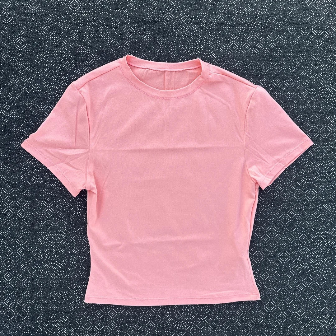 Solid color womens soft breathable yoga short-sleeved comprehensive training tight T-shirt with exposed belly button fitness sh 250303