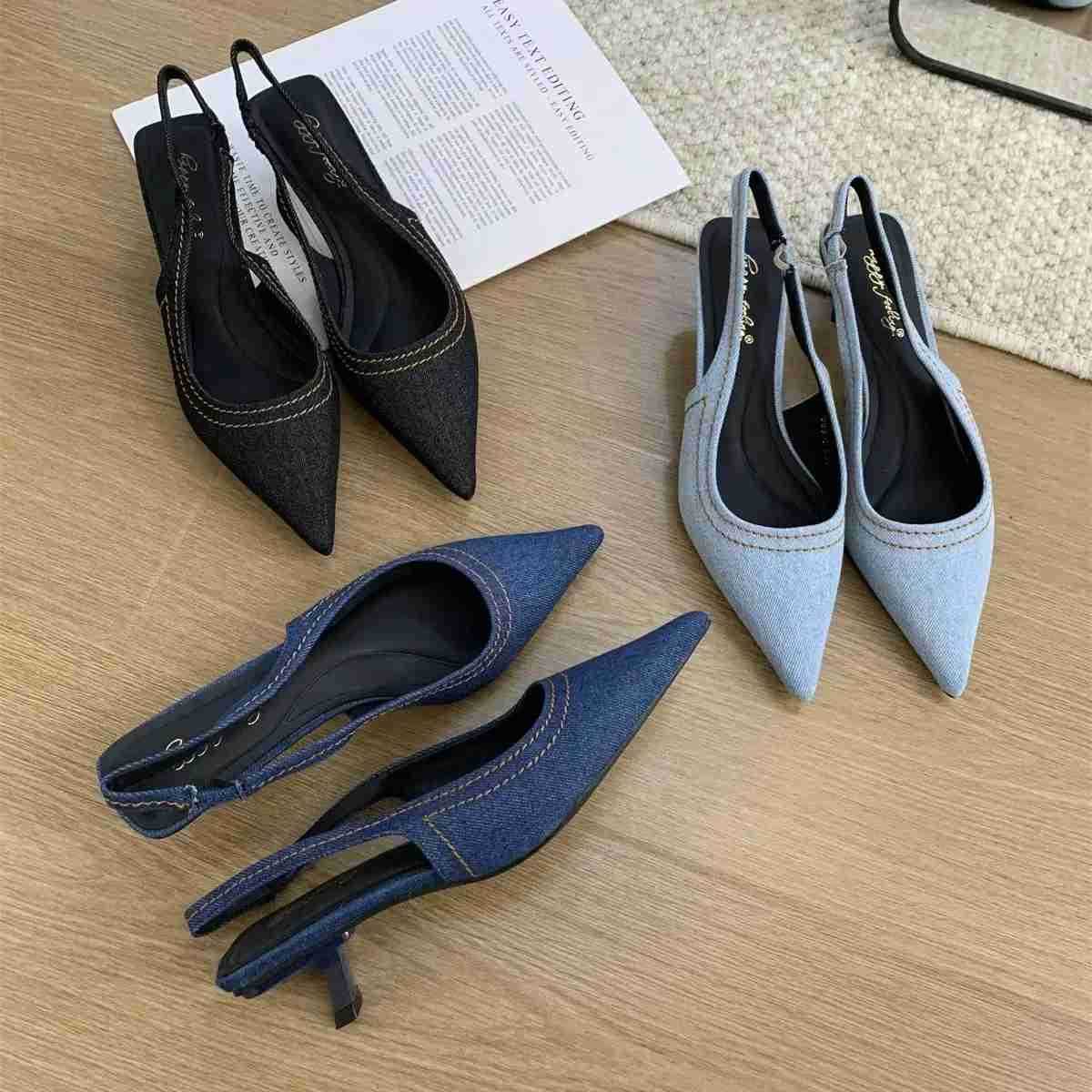 Bailamos Brand New Wen Sandals Fi Pointed Toe Shallow Slip Ladies Elegant Slingback Shoes Med Heel Pumps Shoes Mujer Z250304