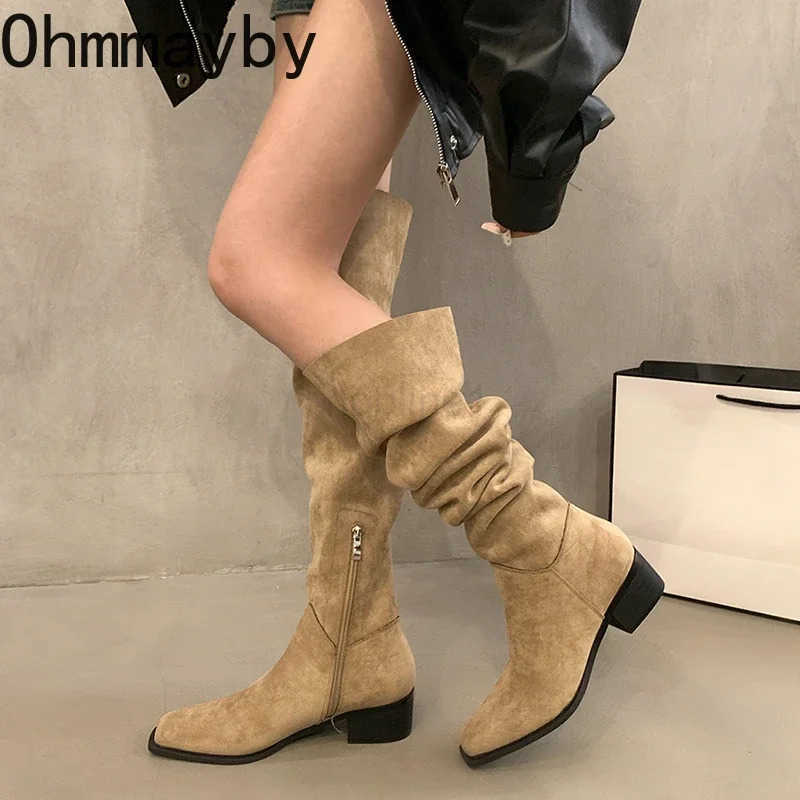 Designer Square Heel Streh Wen Over The Knee High Boots Autumn Winter Ladies Concise Long Botas De Mujer Z250304