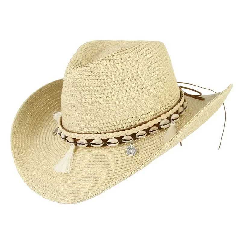 Fashion Summer Str Hat Women Beach La Sun Cs Panama Hat Cowboy Str C UV Protection Sunscreen Hood Adjustable HatXJ250304