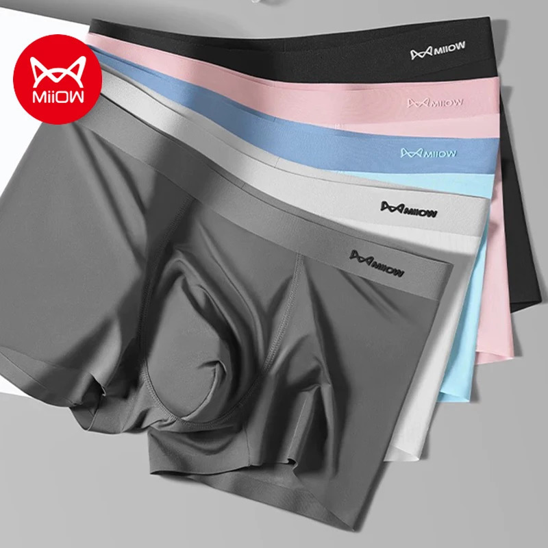 MiiOW 3Pcs Ice Silk Mens Underwear Boxers Graphene Antibacterial Trunks Mens Seamless Breathable Panties Sexy Man Boxers Briefs 250303