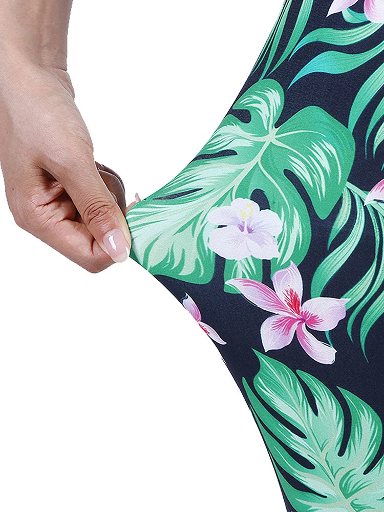 CUHAKCI Fashion Women Leggings Beautiful Leaf Floral Printing High Waist Jeggings Stretch Pant Sexy Clothing Mujer 250303