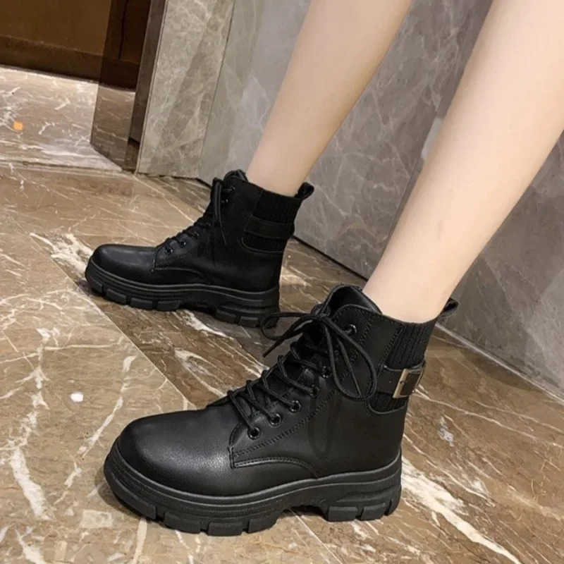 Wens Ankle Boots Fion Elastic Boot Outdoor Casual Leather Boots for Wen Non Slip Platform Boots British Style Short Botas Z250304