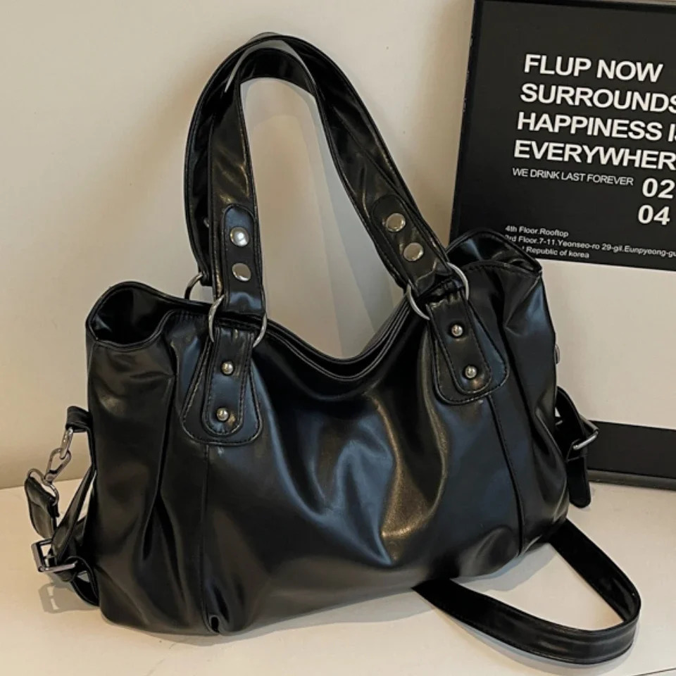 Retro Roomy Shoulder Bag Female y Solid Color Classic Crossbody Large Capacity Style Soft PU Leather Tote 250303