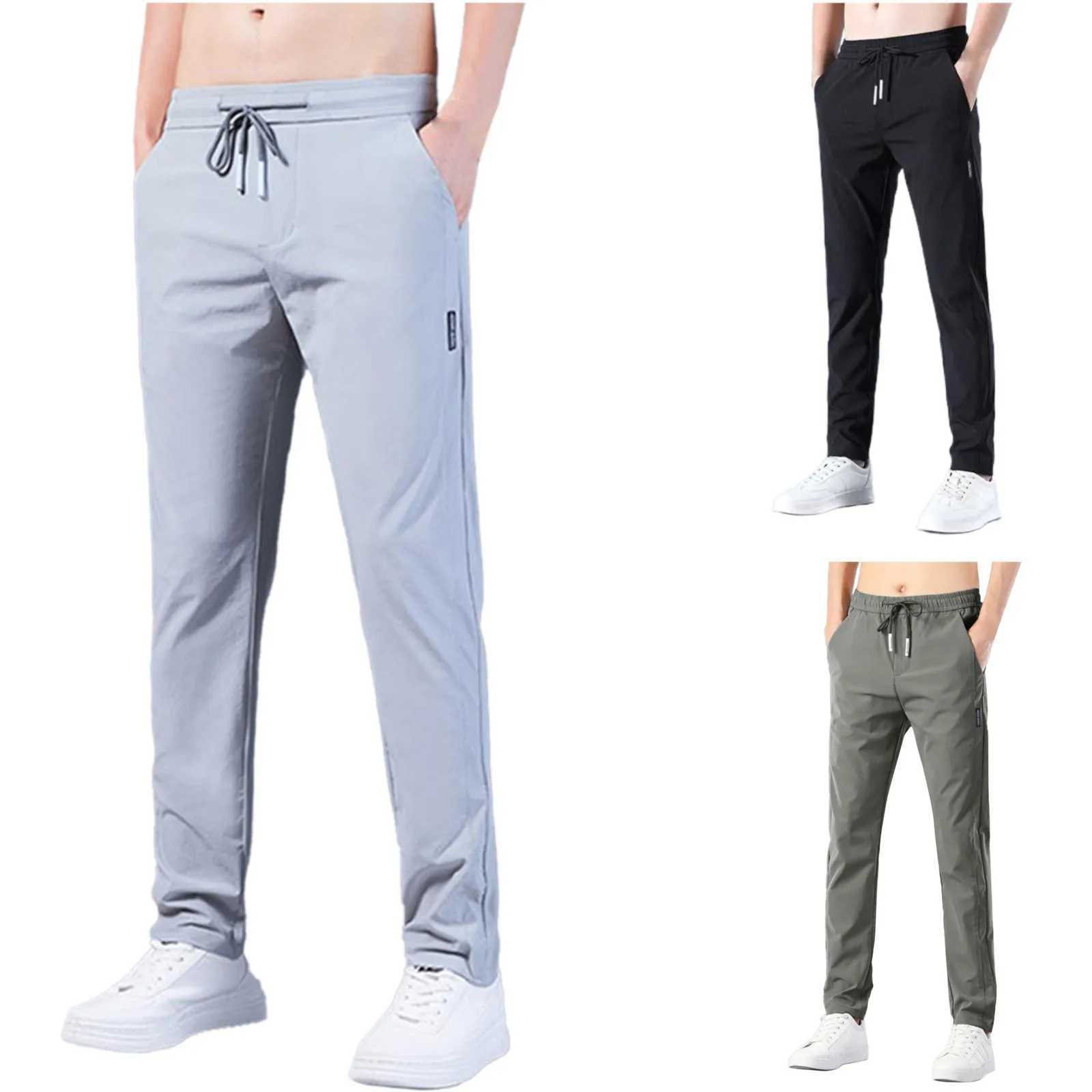 Mens Fast Dry Stretch Pants Ice Cool Breathable Drawstring Running Jogger Sweatpant With Pockets Mens Clothing Mens PantsXJ250303