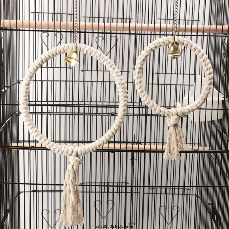 Parrot Cage Swing Toy Pet Bird Chewing Toy Cotton Thread Hanging Ring for Bird Boredom Breaker Cage Hanging Toy Bird Accessories